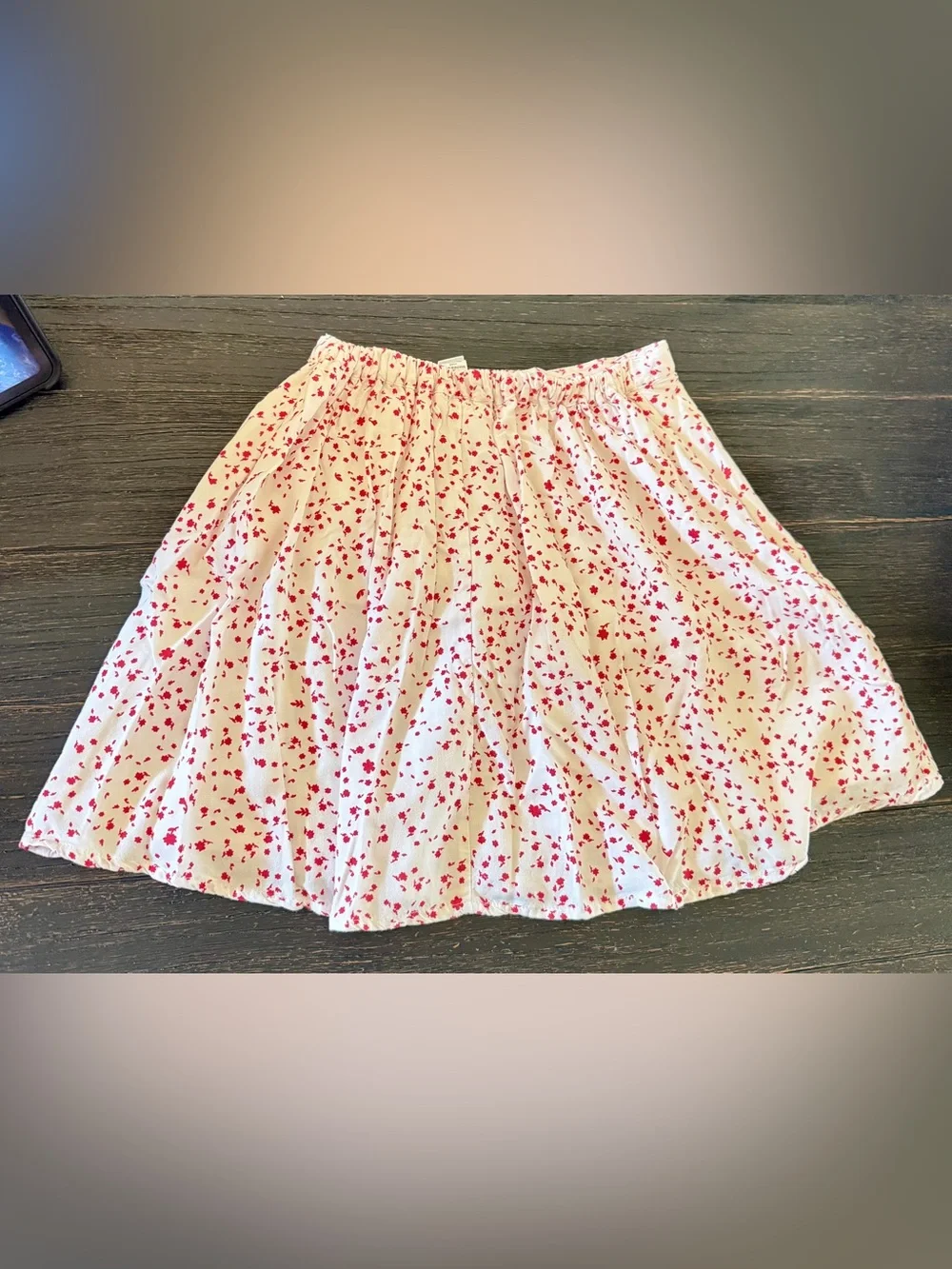 Anna White Skirt with Red Floral Print and Ruffle Tier